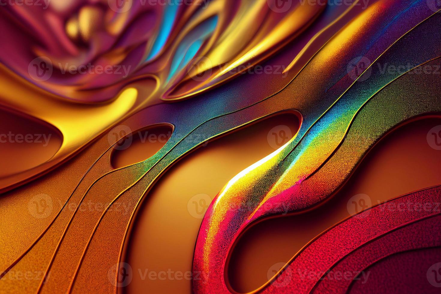 A computer generated illustration of abstract lines of metallic ink paint texture pouring together blending to form gradients. A.I. generated art. photo