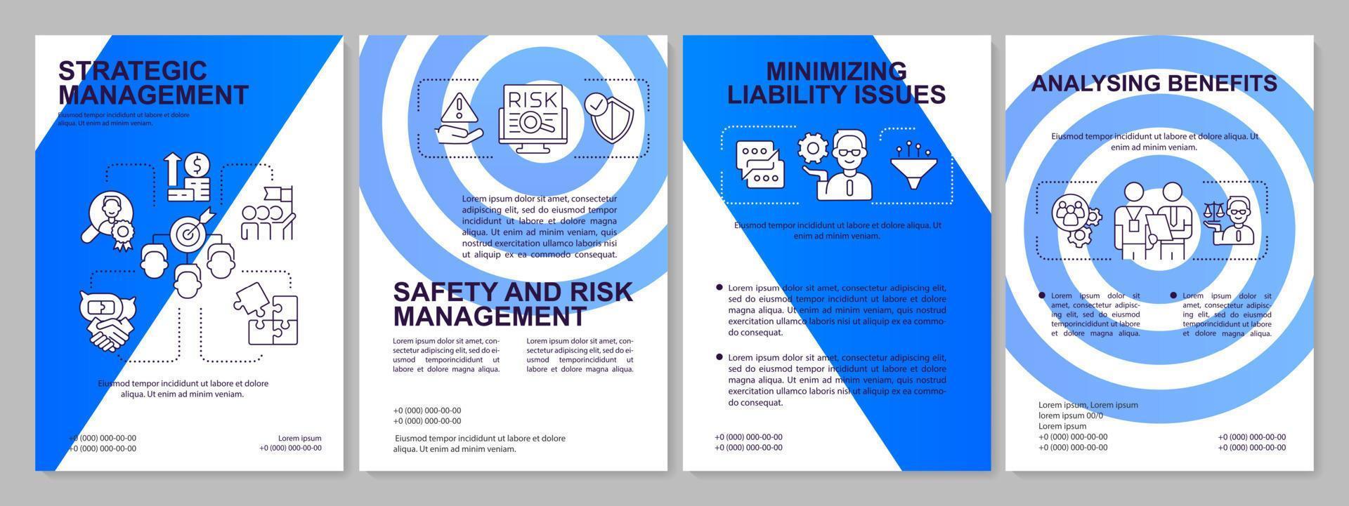 HR work importance blue brochure template. Company success. Leaflet design with linear icons. 4 vector layouts for presentation, annual reports. Arial, Myriad Pro-Regular fonts used