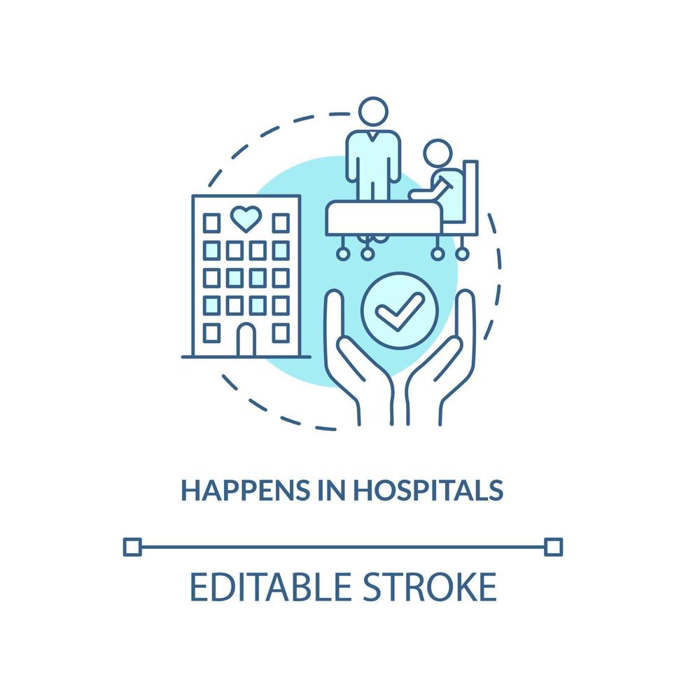 Happens in hospitals turquoise concept icon. Palliative care characteristic abstract idea thin line illustration. Isolated outline drawing. Editable stroke. Arial, Myriad Pro-Bold fonts used vector