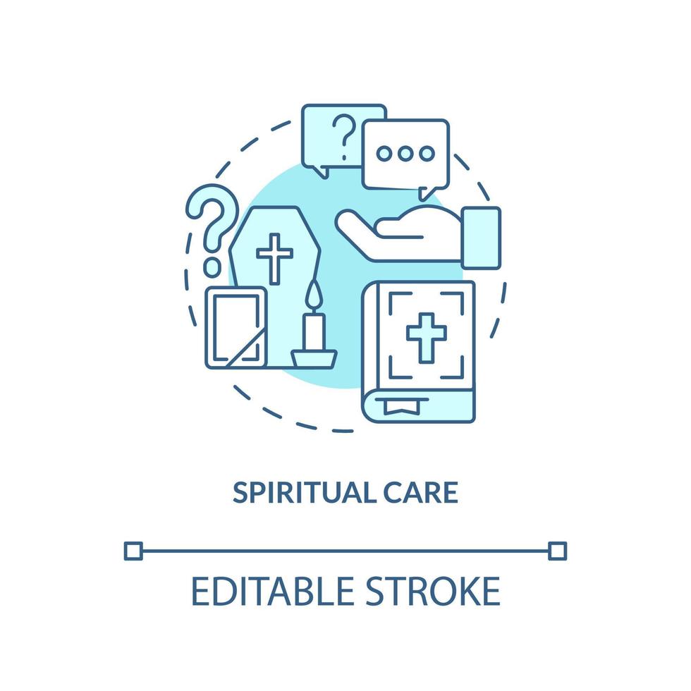 Spiritual care turquoise concept icon. Bereavement support. Hospice service abstract idea thin line illustration. Isolated outline drawing. Editable stroke. Arial, Myriad Pro-Bold fonts used vector