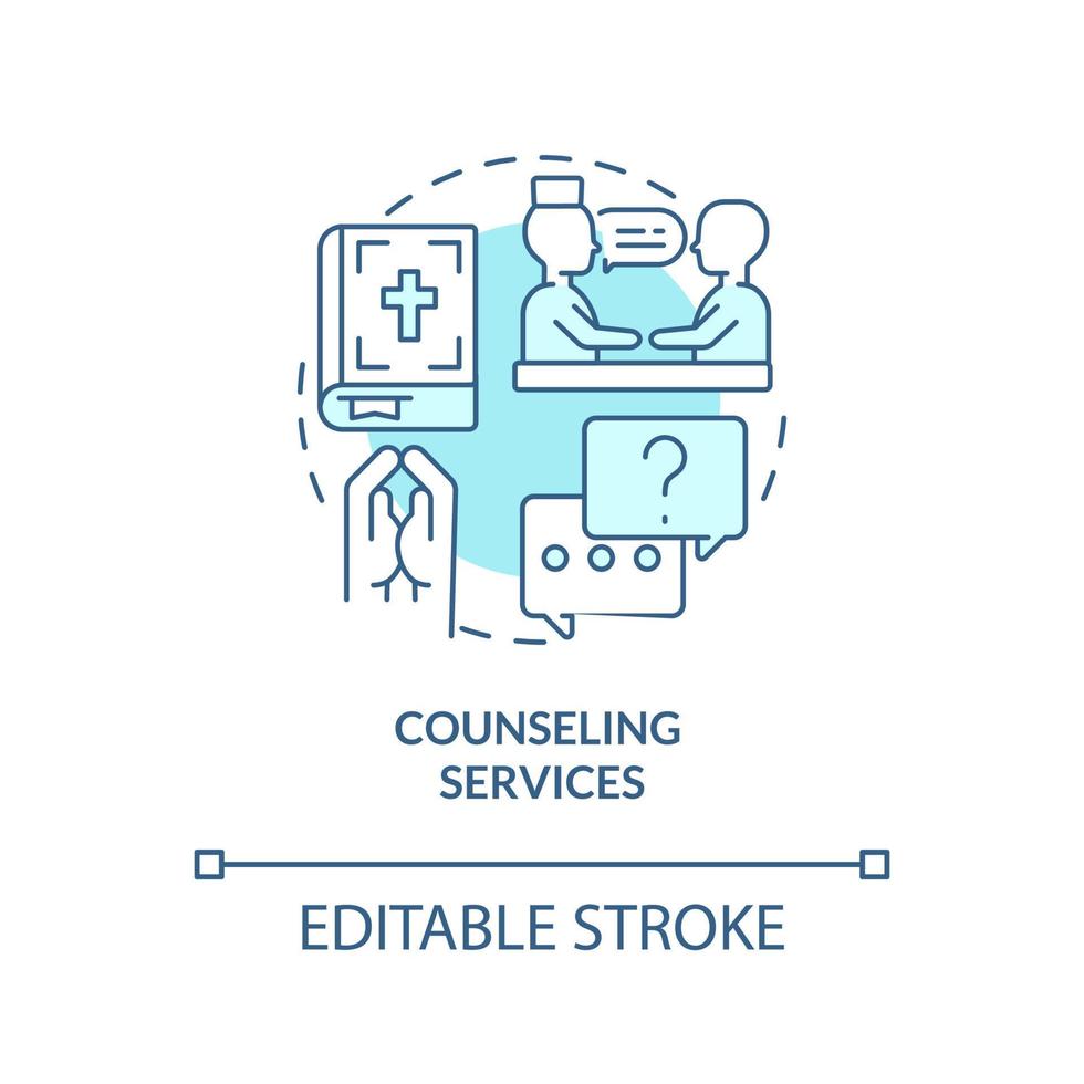 Counseling services turquoise concept icon. Patient support. Long term hospice care abstract idea thin line illustration. Isolated outline drawing. Editable stroke. Arial, Myriad Pro-Bold fonts used vector