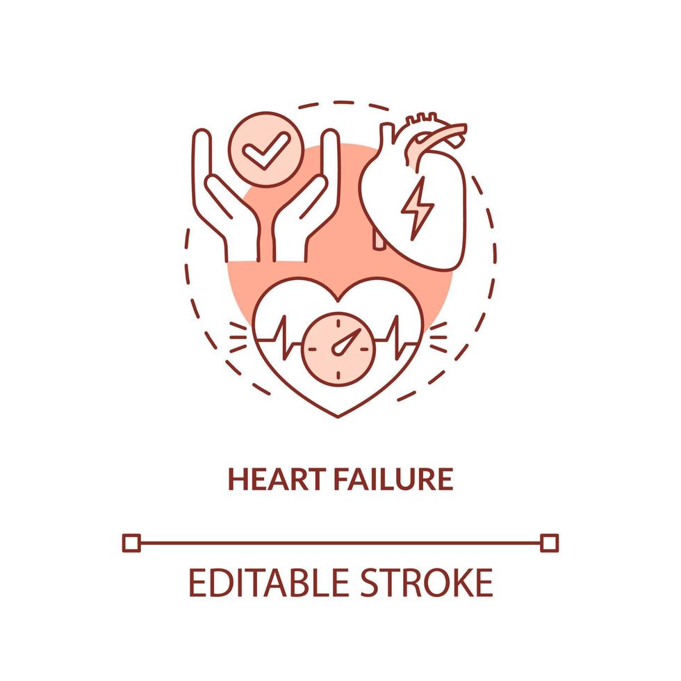 Heart failure orange concept icon. Cardiovascular disease. Illness palliative care abstract idea thin line illustration. Isolated outline drawing. Editable stroke. Arial, Myriad Pro-Bold fonts used vector