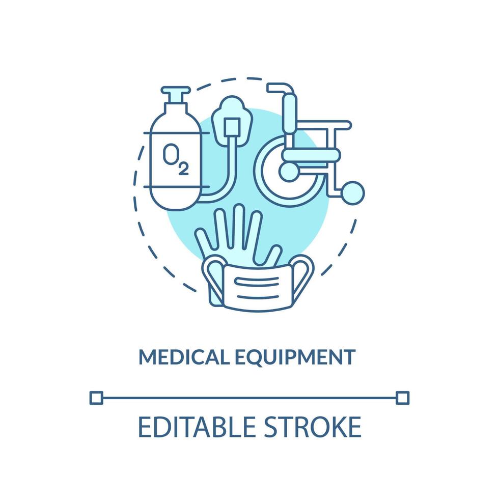 Medical equipment turquoise concept icon. Hospice provided service abstract idea thin line illustration. Isolated outline drawing. Editable stroke. Arial, Myriad Pro-Bold fonts used vector