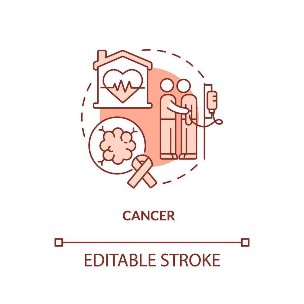 Cancer orange concept icon. Oncology disease. Palliative care to ask illness abstract idea thin line illustration. Isolated outline drawing. Editable stroke. Arial, Myriad Pro-Bold fonts used vector