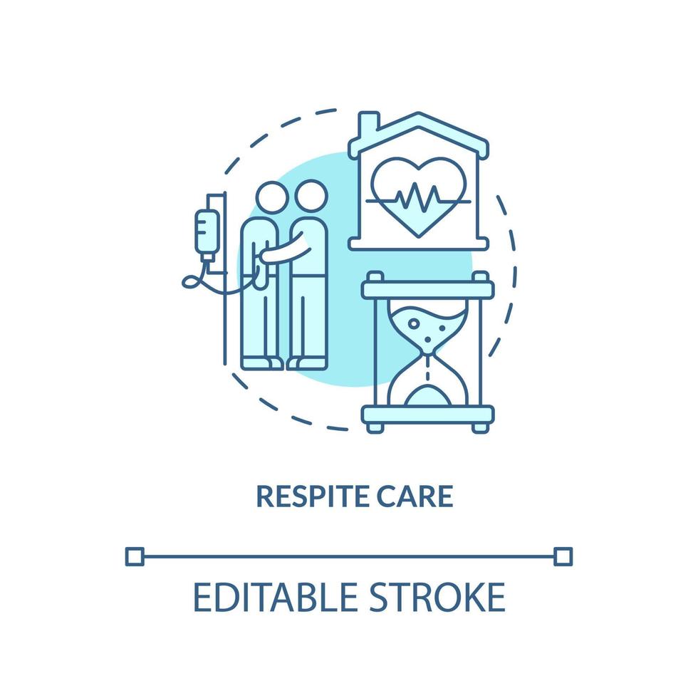 Respite care turquoise concept icon. Short-term assistance. Hospice service abstract idea thin line illustration. Isolated outline drawing. Editable stroke. Arial, Myriad Pro-Bold fonts used vector
