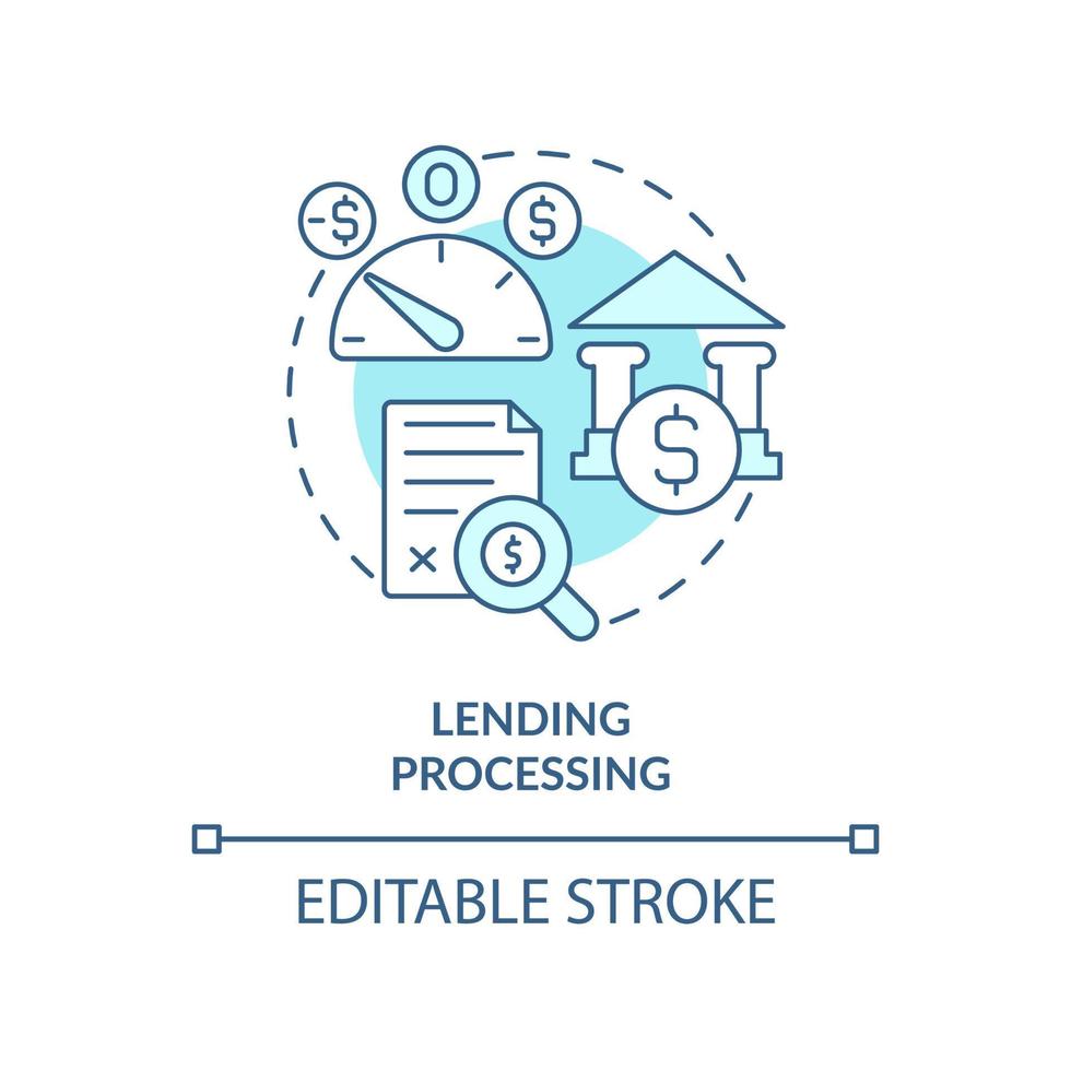 Lending processing turquoise concept icon. Financial history. Automated banking abstract idea thin line illustration. Isolated outline drawing. Editable stroke. Arial, Myriad Pro-Bold fonts used vector