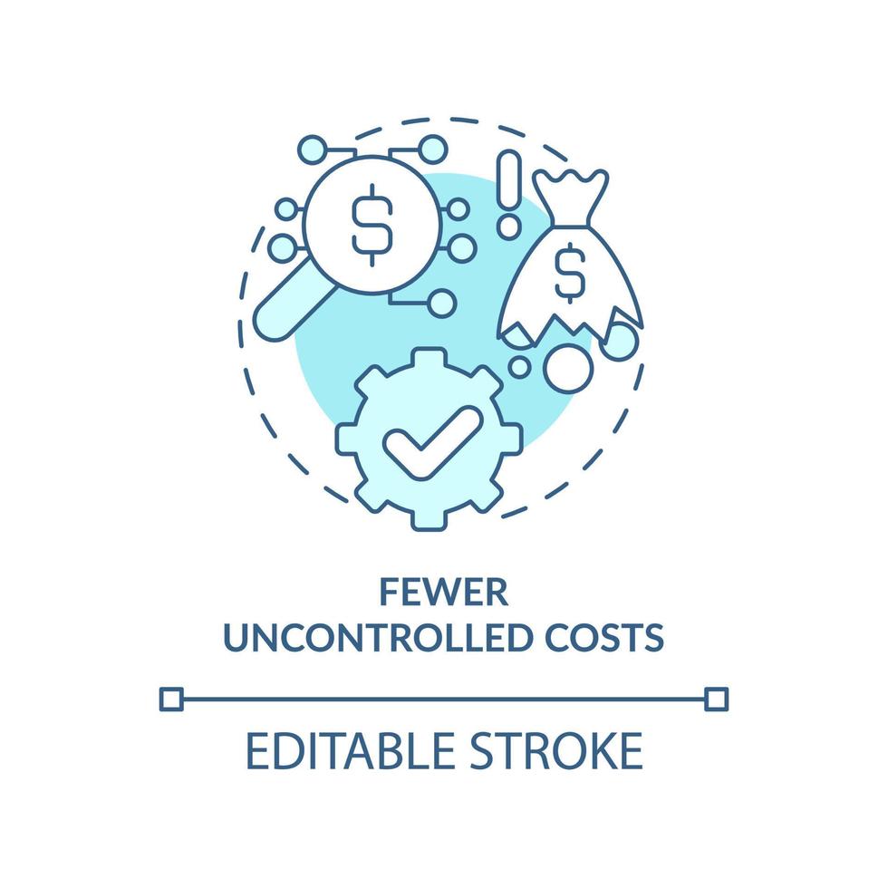 Fewer uncontrolled costs turquoise concept icon. Benefits of BPA in banking abstract idea thin line illustration. Isolated outline drawing. Editable stroke. Arial, Myriad Pro-Bold fonts used vector