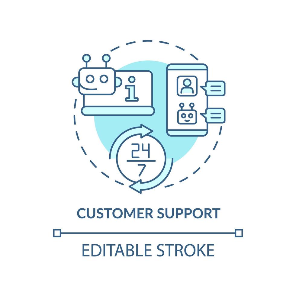 Customer support turquoise concept icon. Examples of automation in business abstract idea thin line illustration. Isolated outline drawing. Editable stroke. Arial, Myriad Pro-Bold fonts used vector