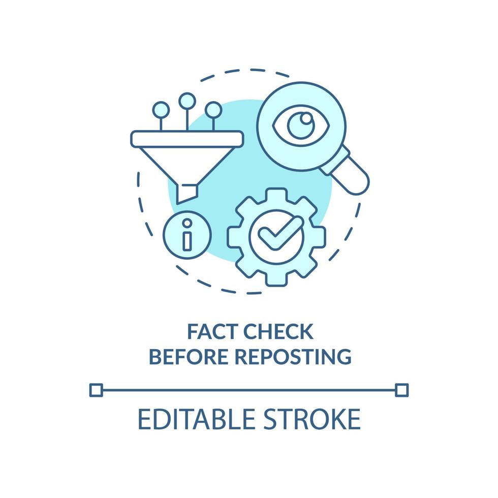 Fact check before reposting turquoise concept icon. Online communication. Netiquette abstract idea thin line illustration. Isolated outline drawing. Editable stroke. vector