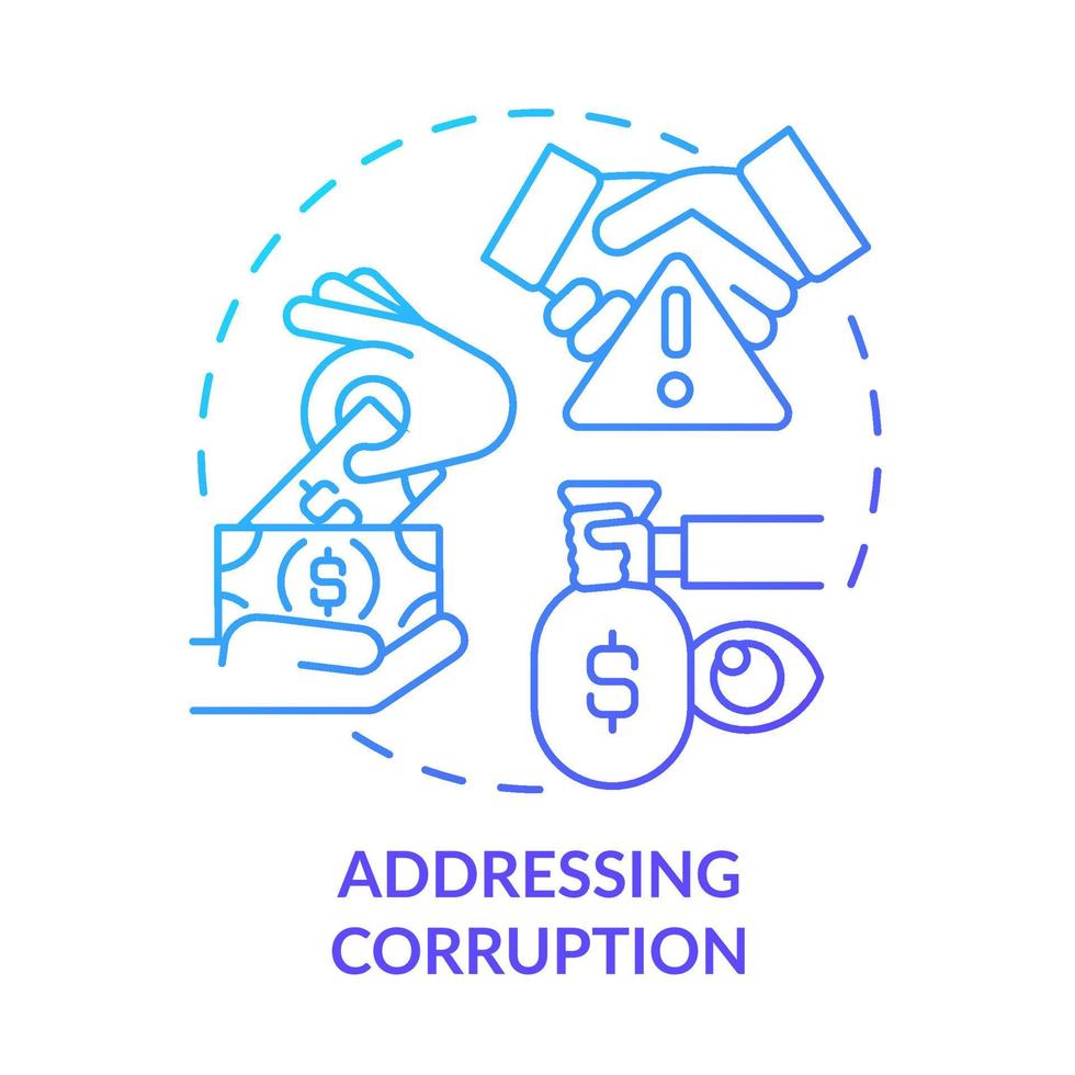 Addressing corruption blue gradient concept icon. Armed hostilities prevention solution abstract idea thin line illustration. Tackle tax crime. Isolated outline drawing. vector