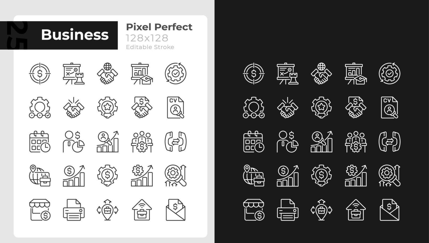 Business management pixel perfect linear icons set for dark, light mode. Thin line symbols for night, day theme. Isolated illustrations. Editable stroke. vector