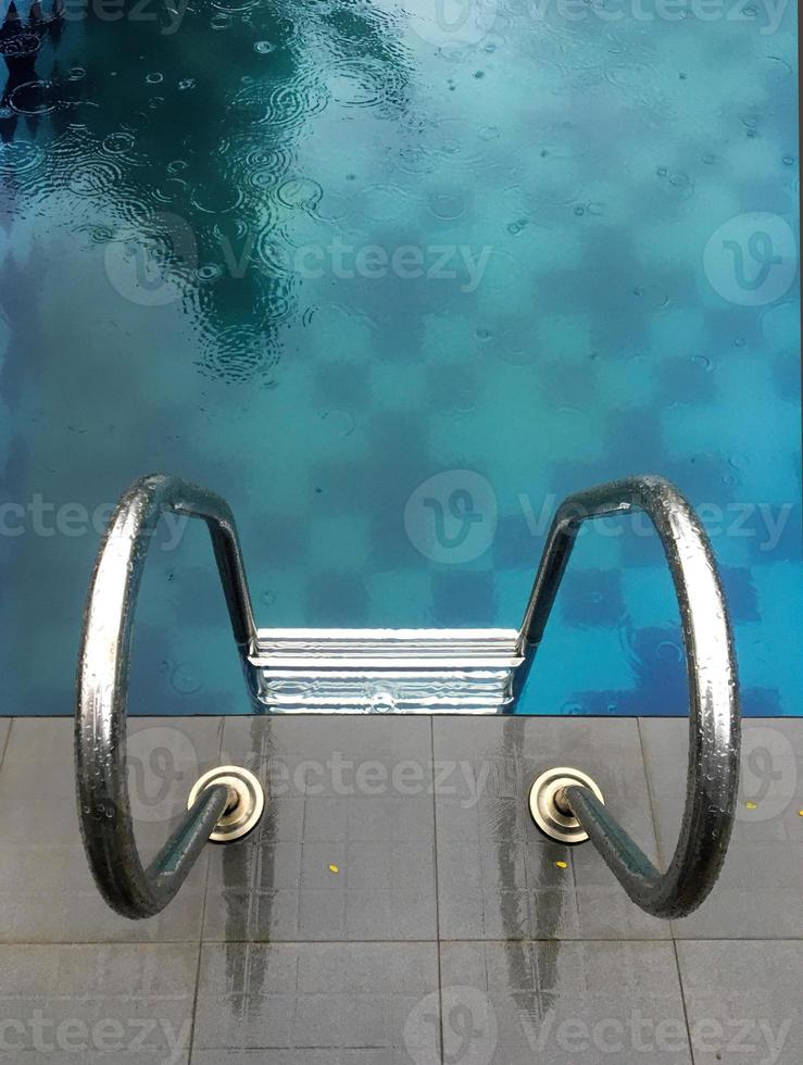 Grab bars ladder in blue the swimming pool photo