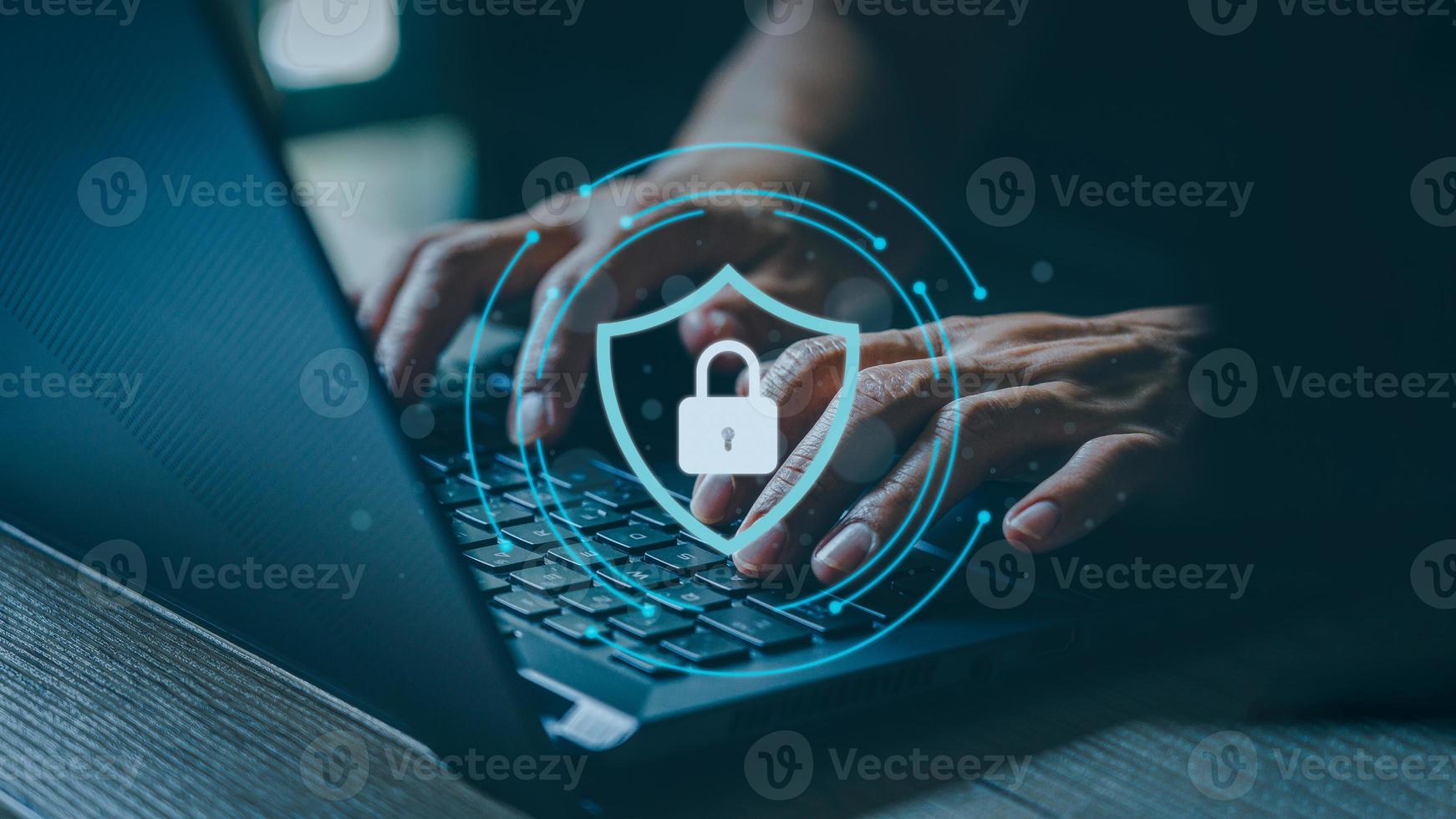 Technology internet and network in cyber security concept. Data protection and secure internet access, select the icon security on the virtual screen. photo