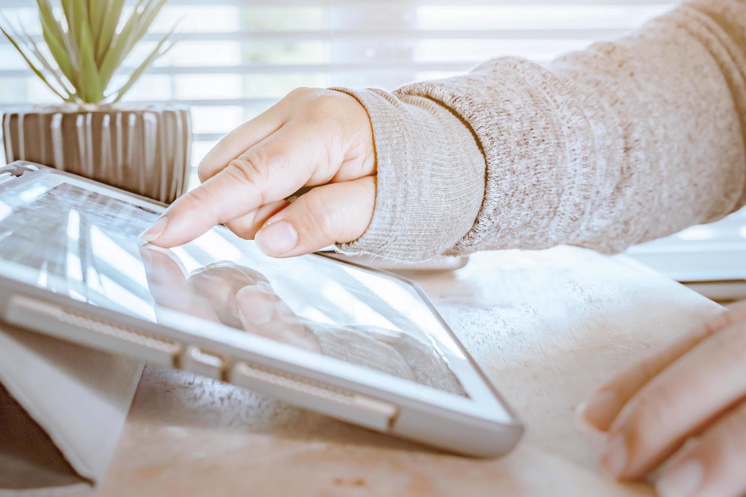 woman using laptop, searching web, browsing information, Close up of business women working with typing on laptop empty at workplace.Selective focus photo