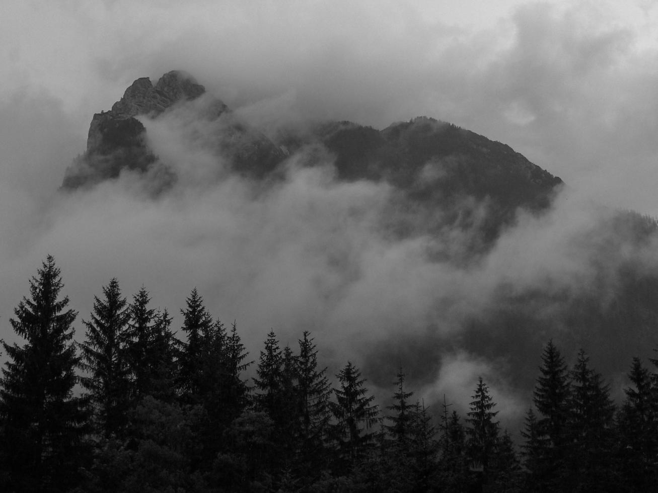 monochrome shot of mountain in the bavarian alps photo