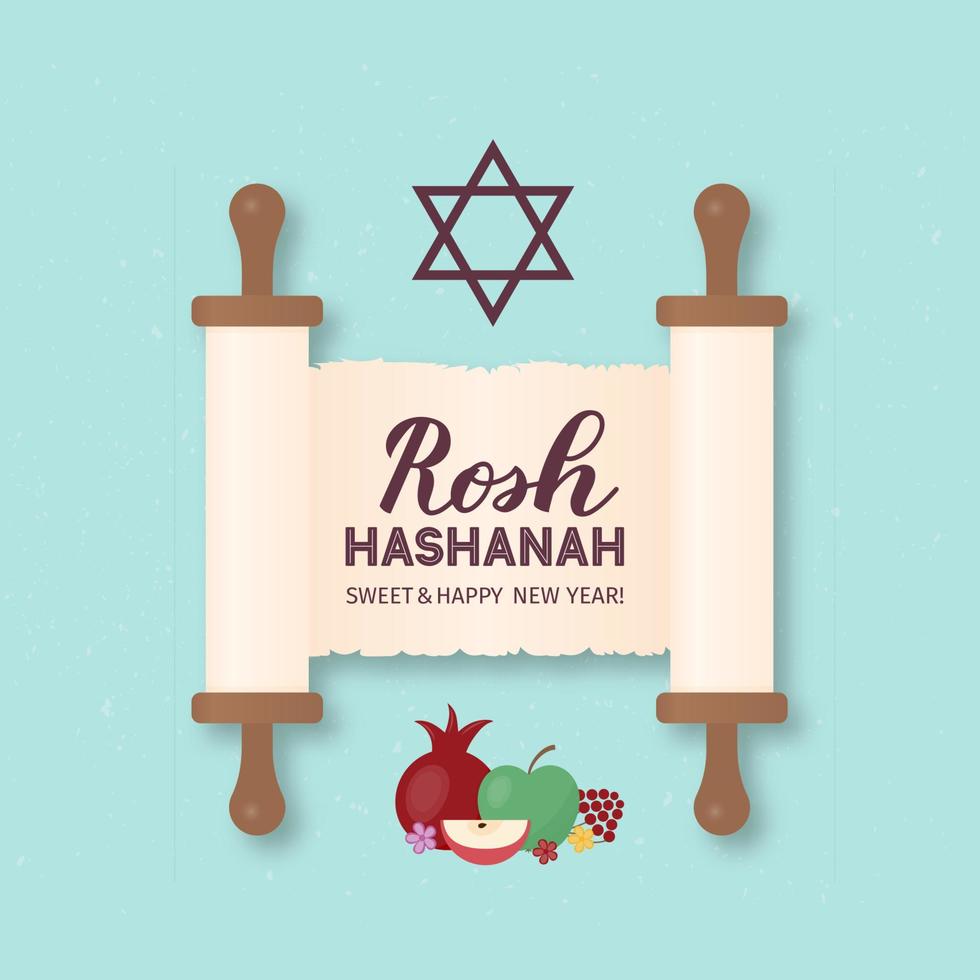 Rosh Hashanah. Jewish New Year calligraphy hand lettering on old scroll paper. Easy to edit vector template for banner, typography poster, greeting card, invitation, flyer.