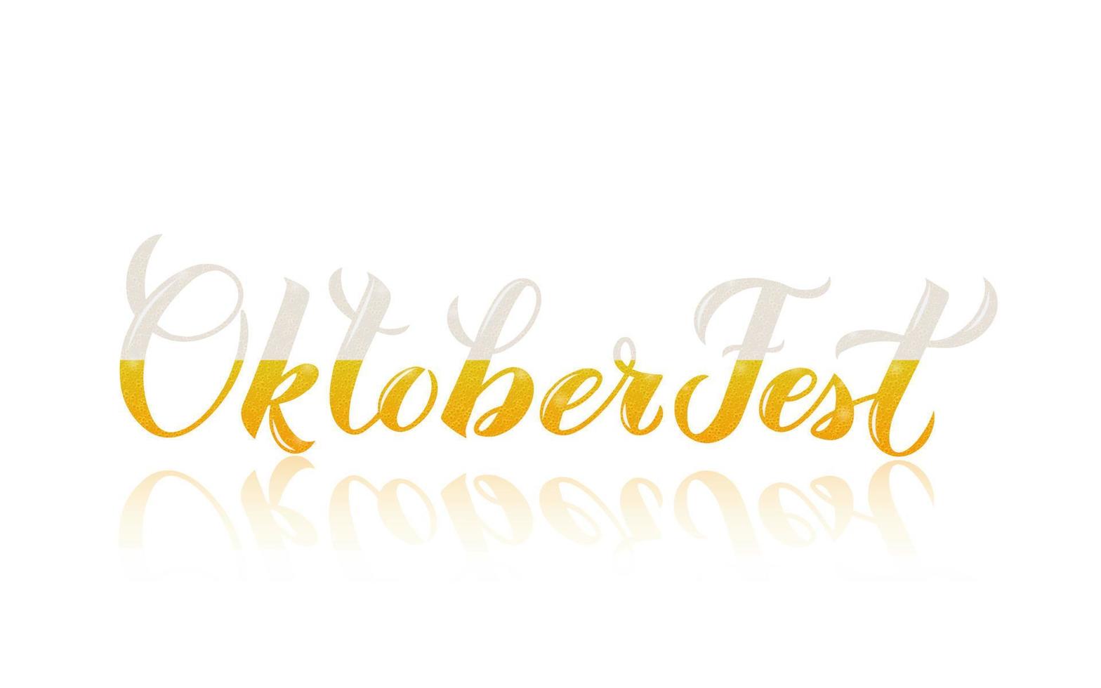 Oktoberfest calligraphy lettering with shadow. Letters made of beer,  foam and bubblies. Traditional German beer festival. Vector template for logo design, poster, banner, flyer, t-shirt, invitation.