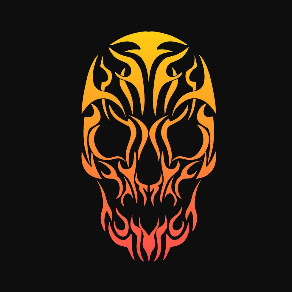 Vector skull fire tribal tattoo design