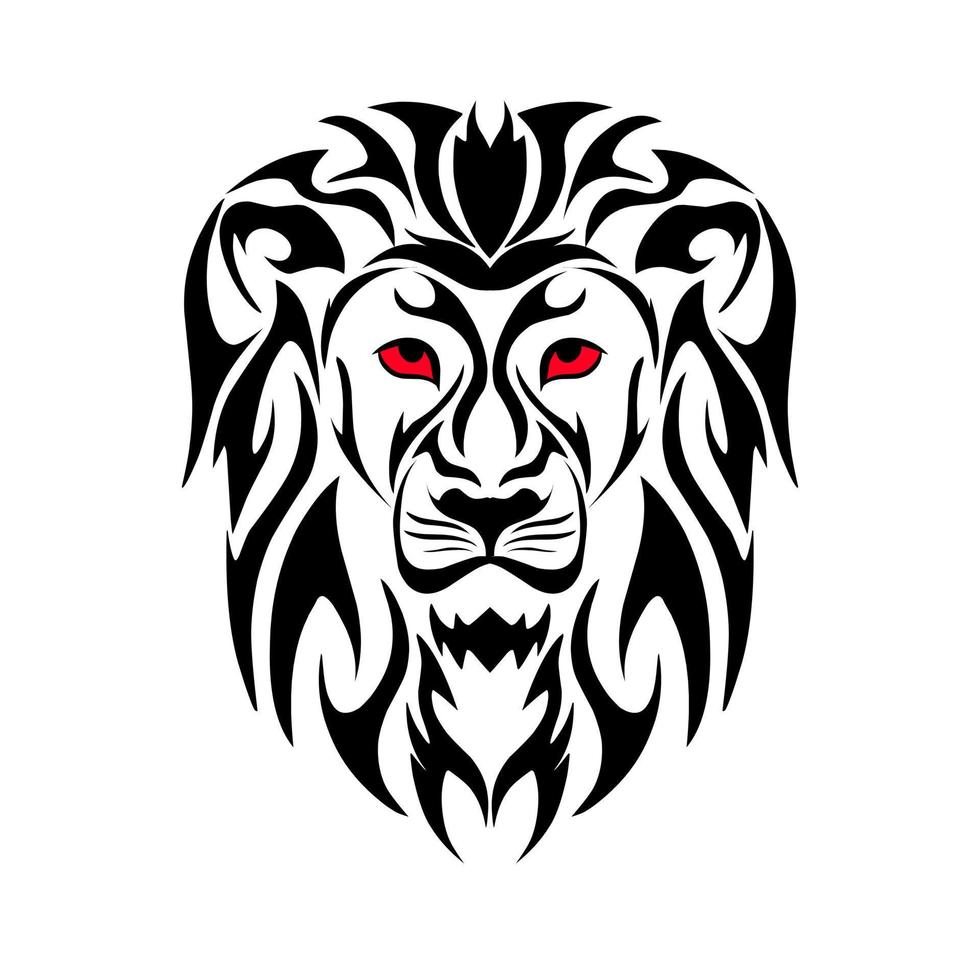 ilustración gráficos vectoriales de cabeza de tatuaje tribal cara león ojos rojos vector