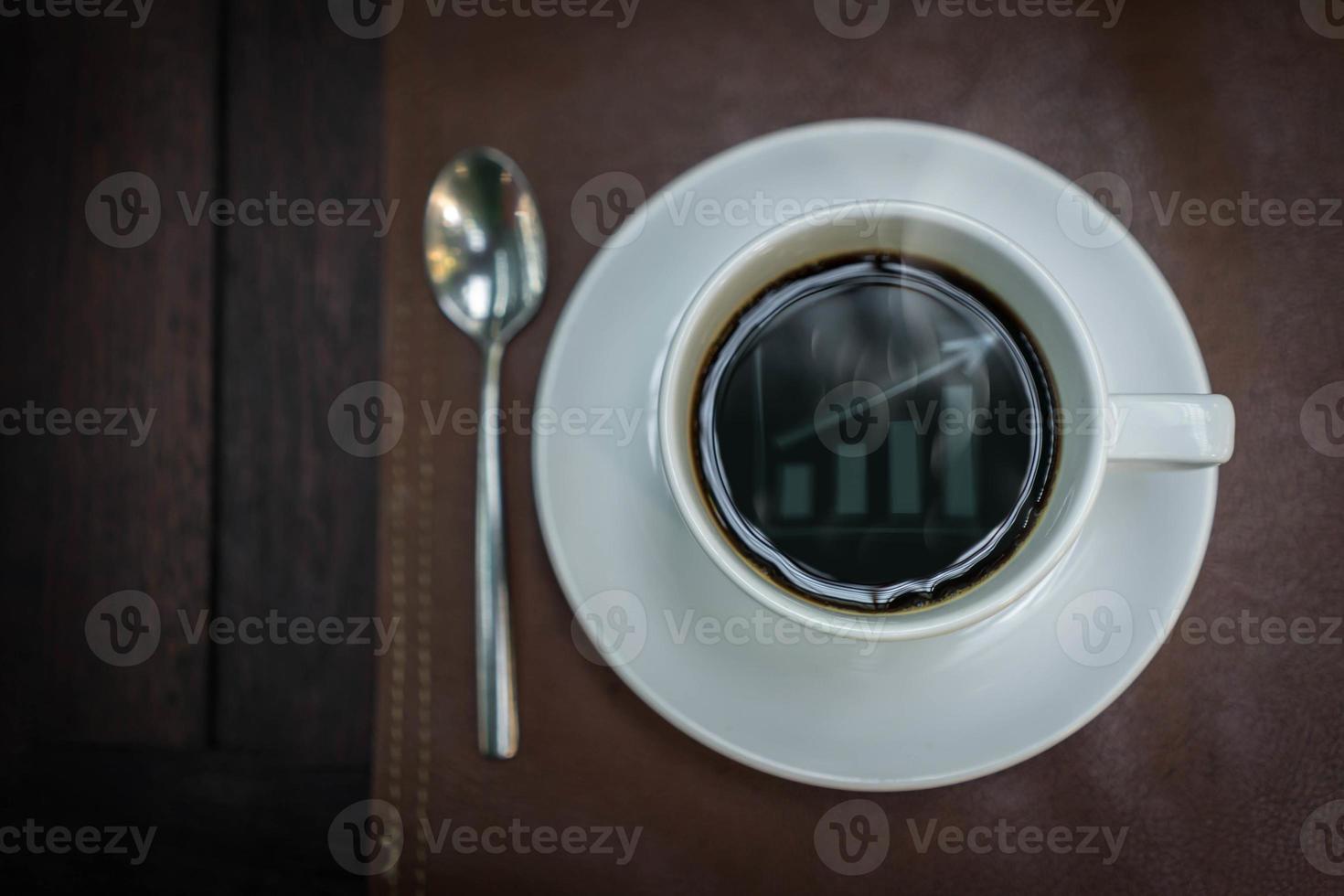 Hot coffee with graph reflex on top, business concept photo