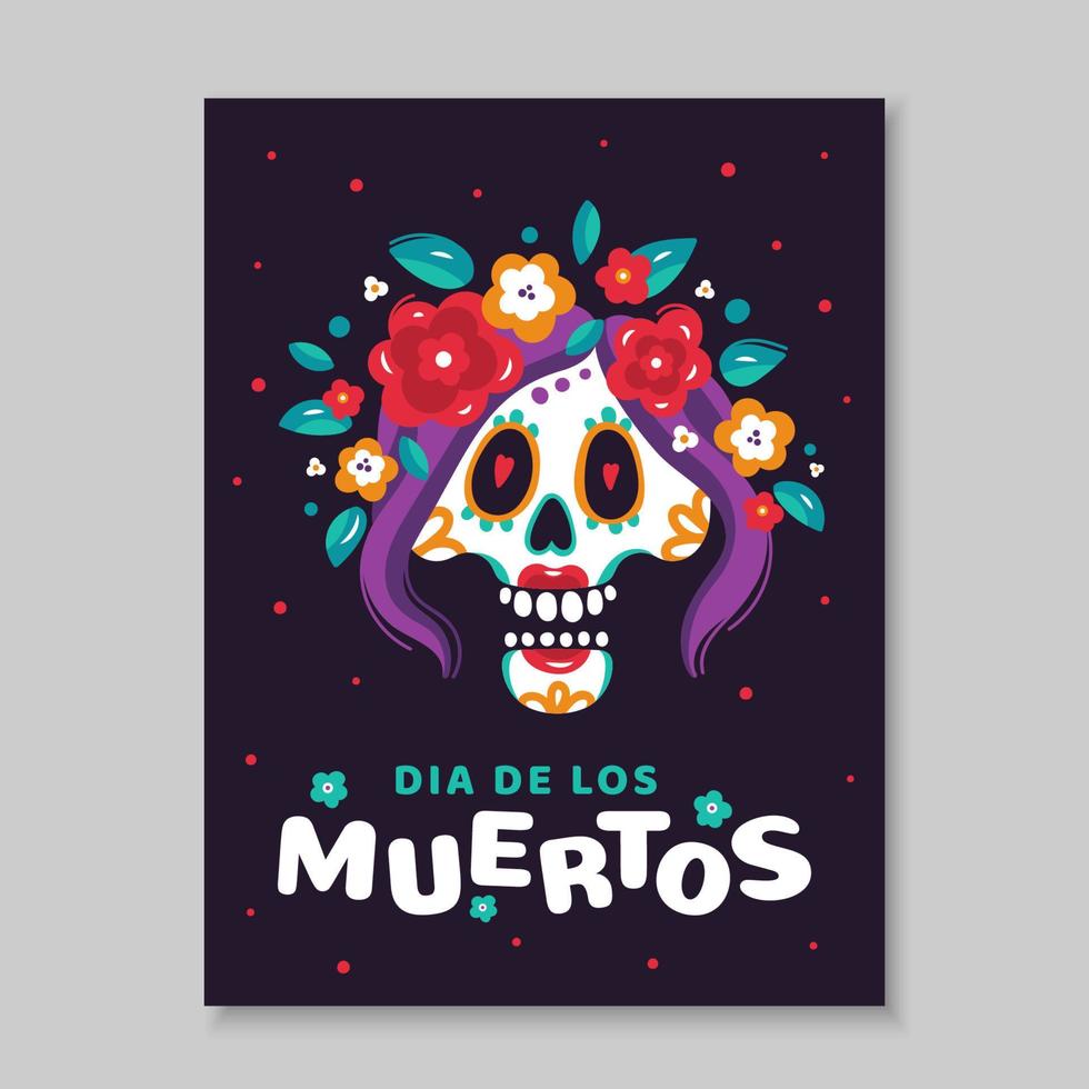 The festive poster for the Mexican day of the dead Dia de los Muertos with a hand-painted skull vector