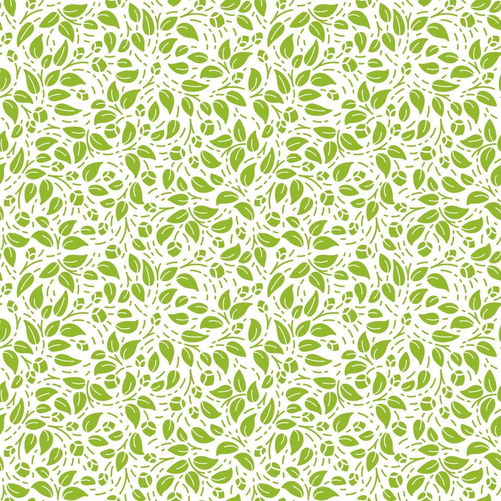 Seamless patterns with green branches and leaves in line style vector