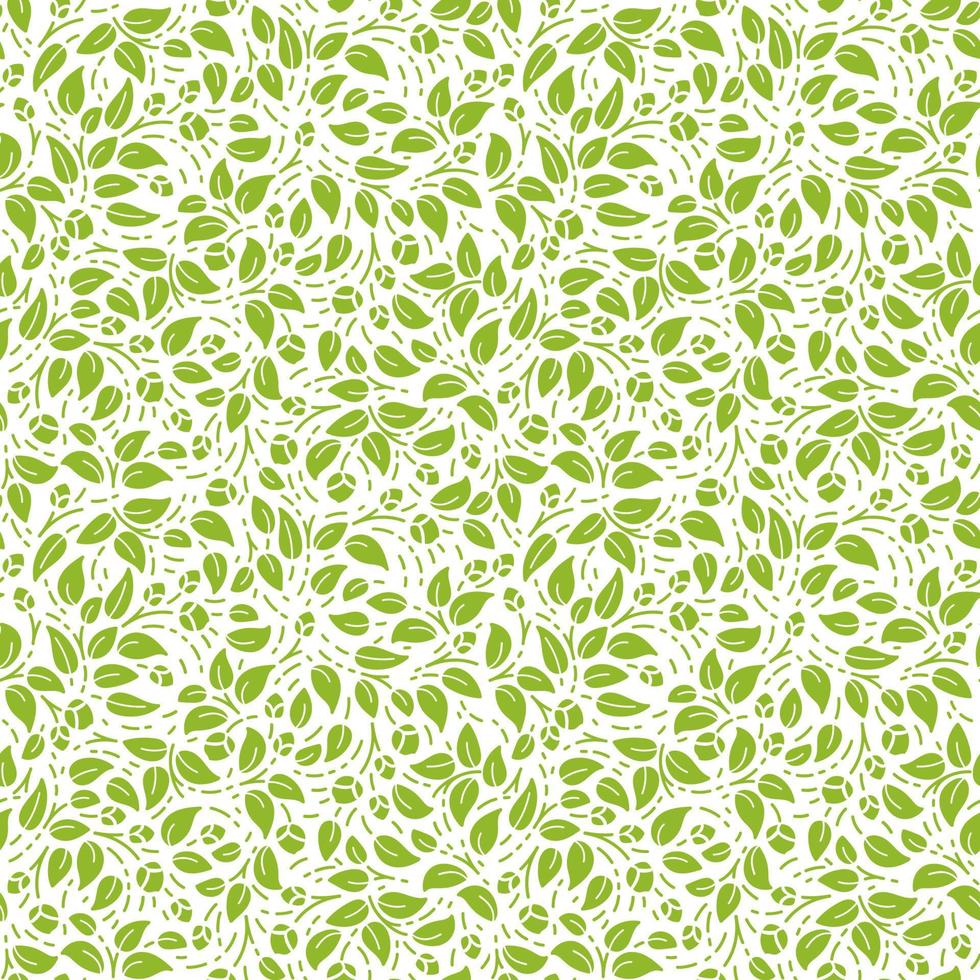 Seamless patterns with green branches and leaves in line style vector