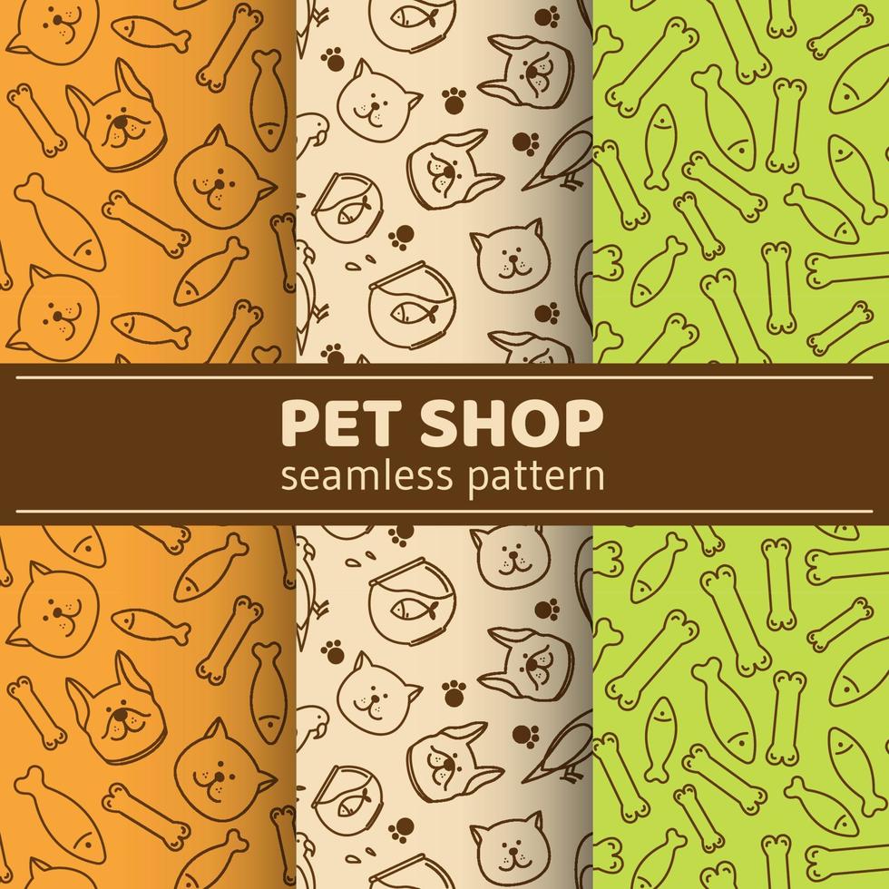 conjunto de patrones sin fisuras con imágenes de animales.embalaje de papel de diseño de plantillas para tienda de mascotas, clínica veterinaria vector