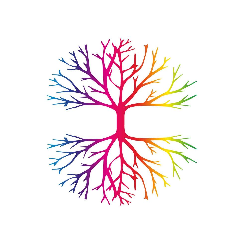 Vector illustration of tree branches with colorful gradient on white background isolated