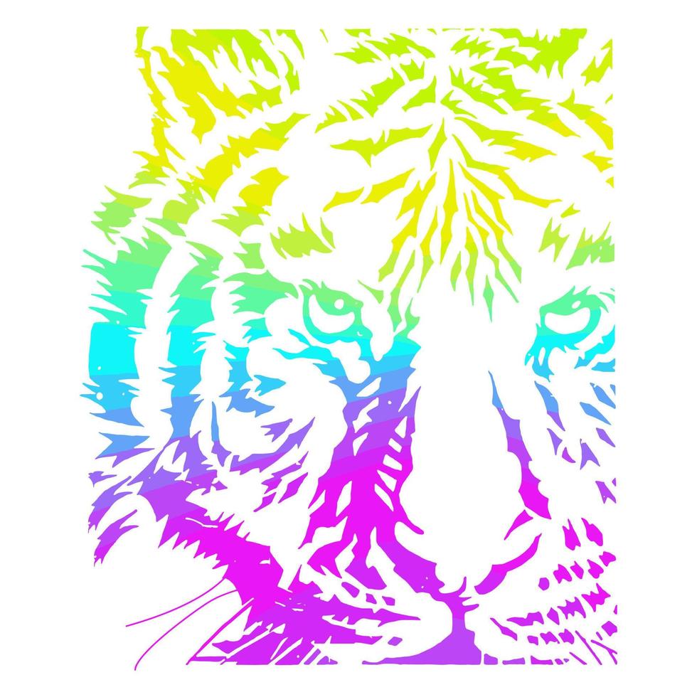 silueta, ilustración, de, arco iris, tigre, cara vector