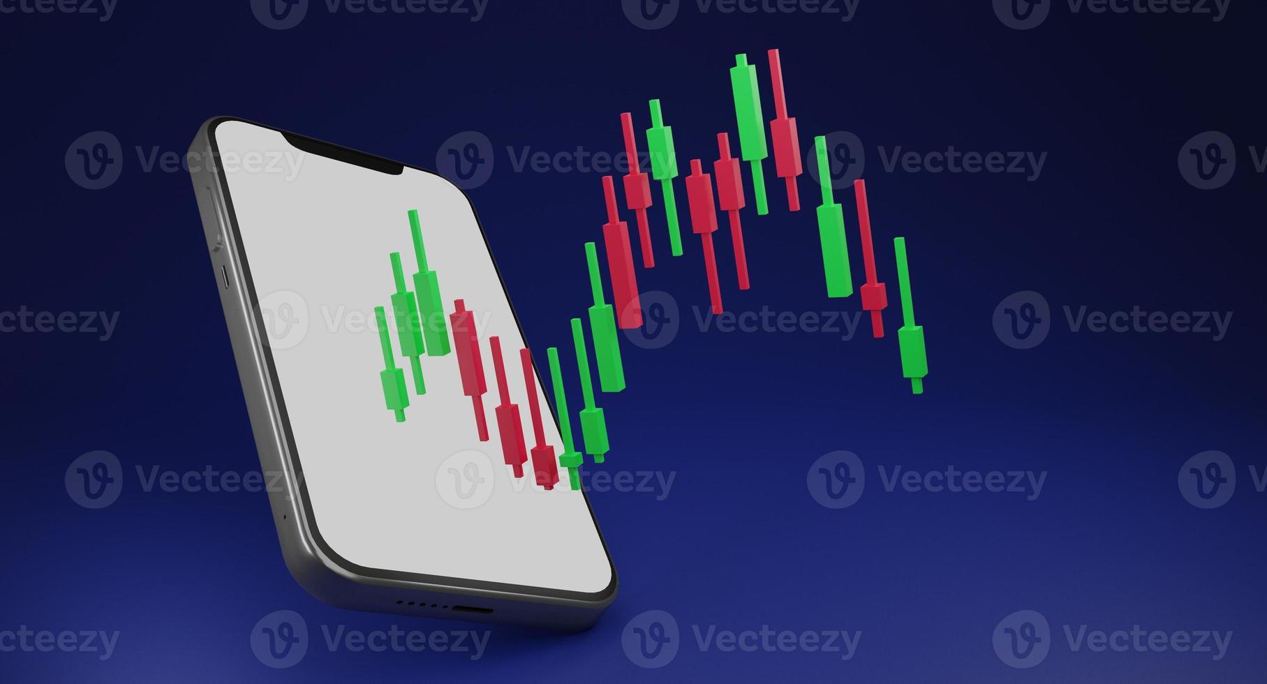 blank smartphone with trading graph.Cryptocurrency trading or bitcoin on smartphone and growth Stock exchange data information investment. trader concept Isolate background 3d rendering. photo