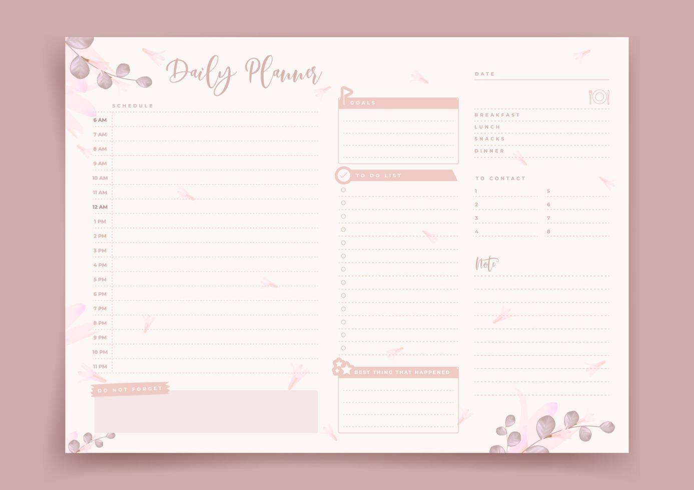 Daily planner, Day planner, Date, Habit tracker. Monthly planner. Blank template. Vector illustration. Minimal style. Clean style. Daily to do. Cute style,