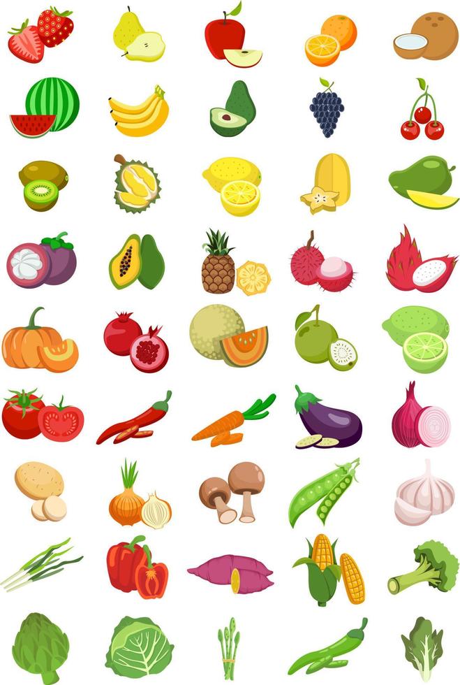 Set of fruits and vegetables. vector