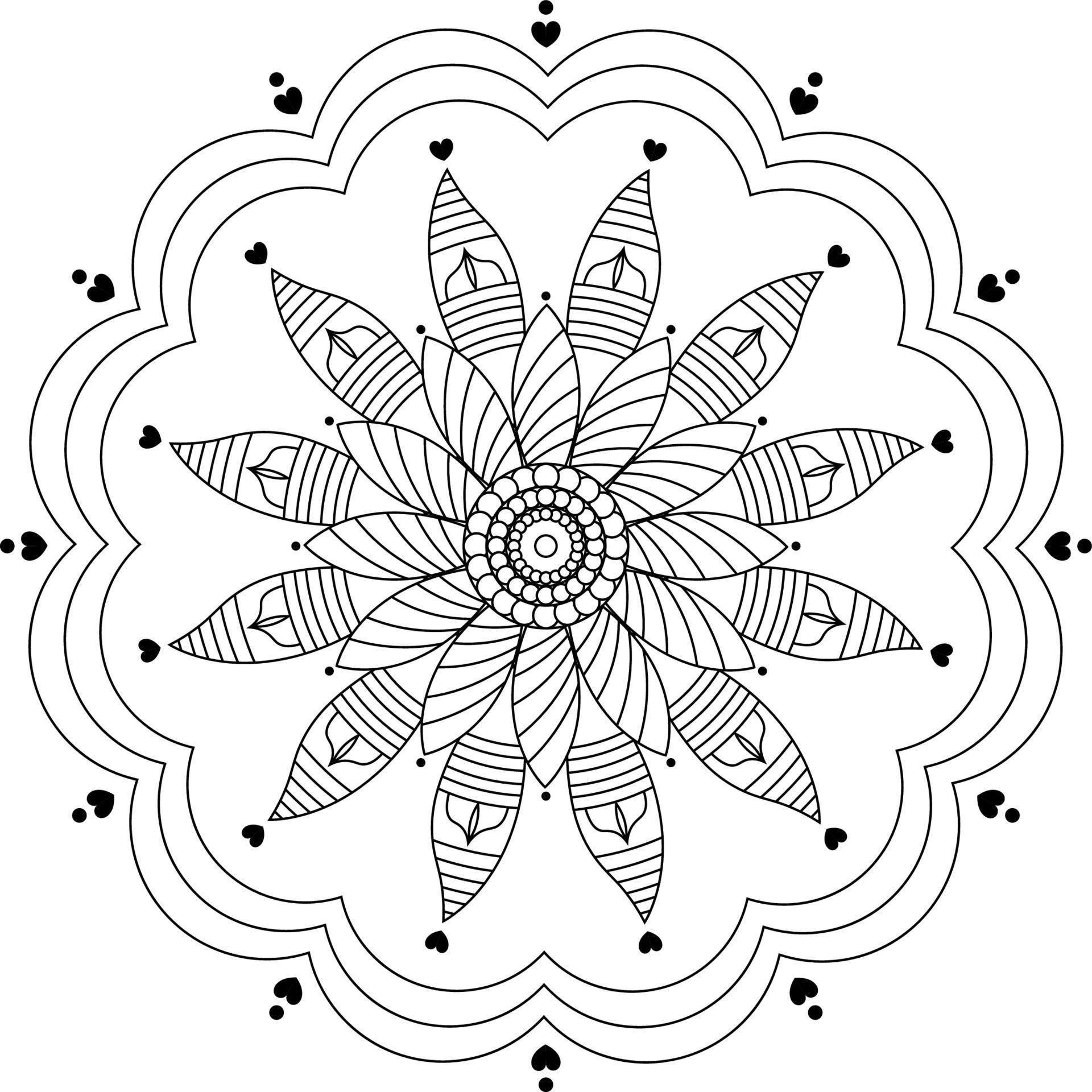 Black and white mandala design circle flower ornament, ornamental round
