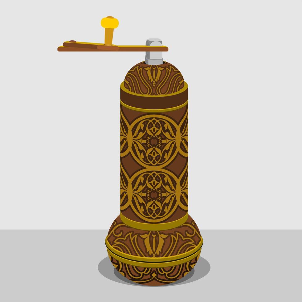 Editable Patterned Turkish Kahve Degirmeni Coffee Grinder Vector Illustration for Cafe and Ottoman Turkish Culture and Tradition Related Design