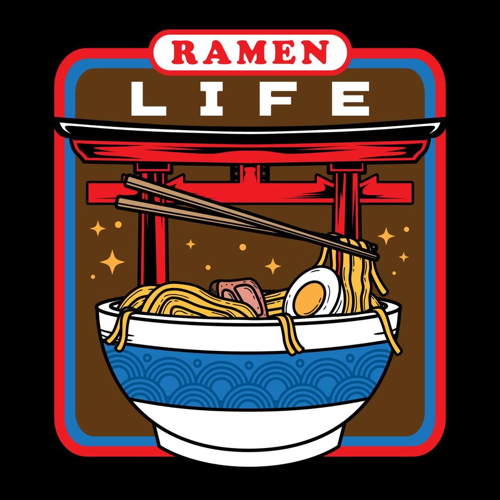 Japanese ramen noodles soup bowl vector icon illustration with vintage retro flat style. Asian Japanese traditional food cuisine. Clip art, t-shirt, menu, poster, print, banner