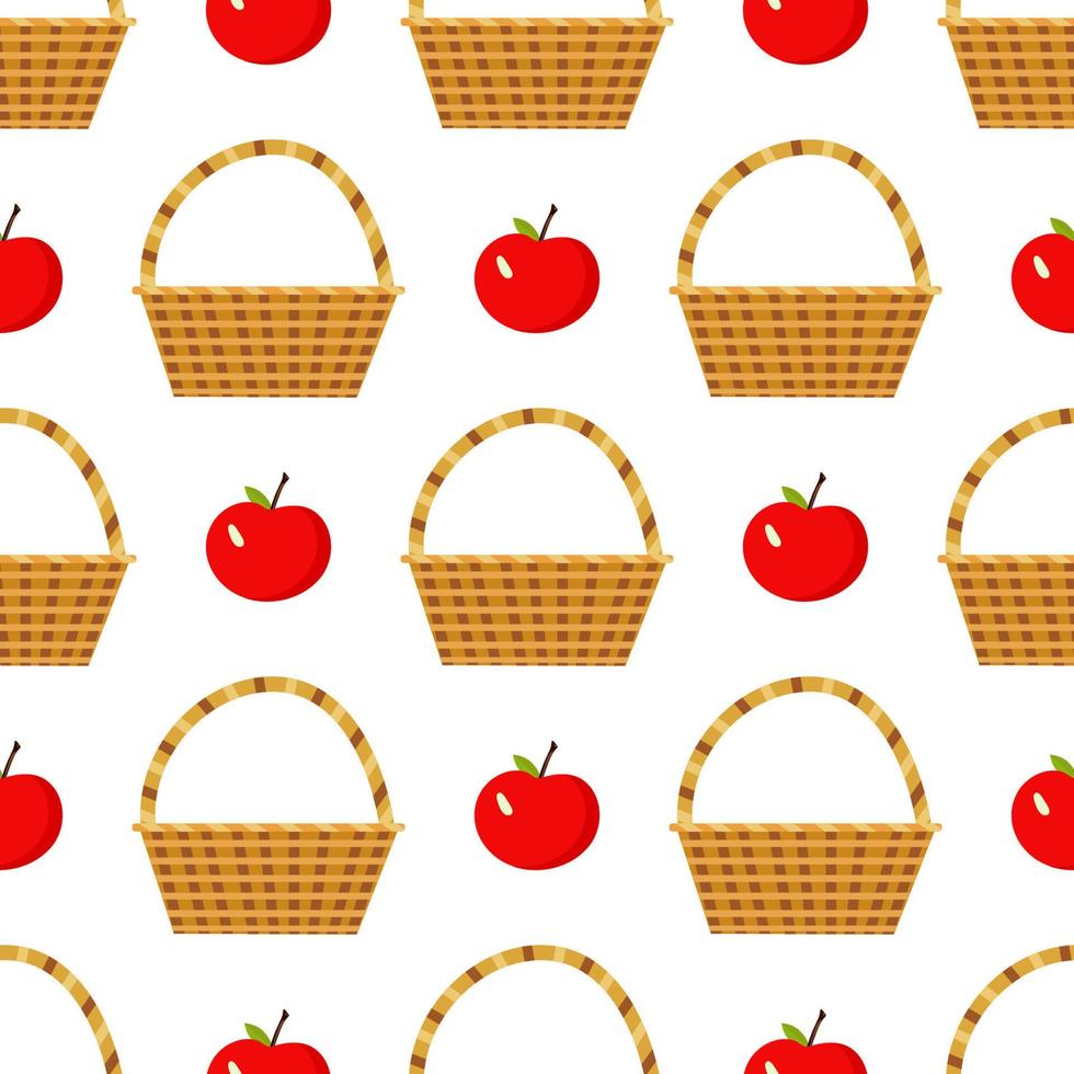 patrón de manzana y cesta sobre fondo claro. imagen vectorial aislada para su uso en diseño web o textiles vector