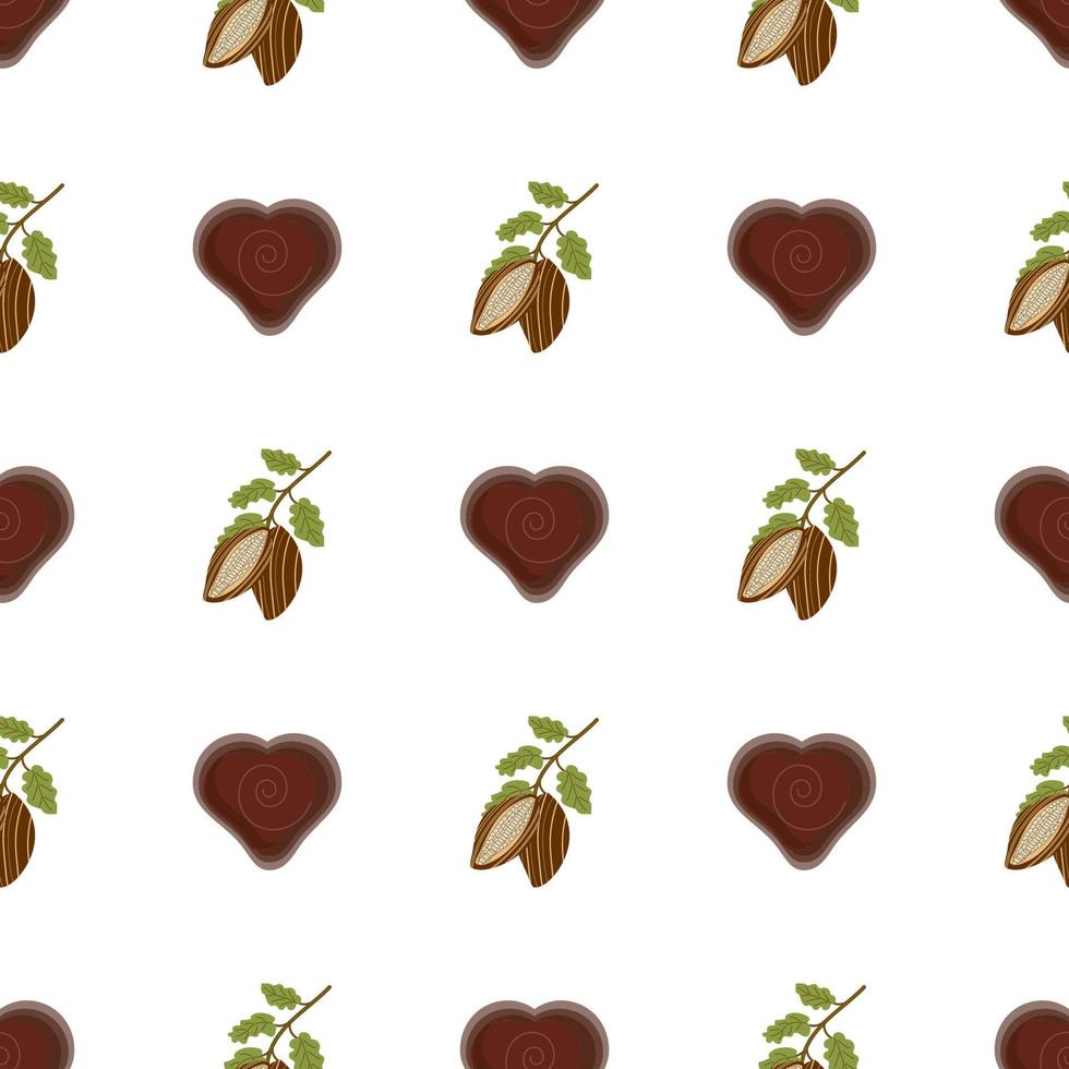 Pattern of heart candy and cocoa bean. Vector image for use in packaging or textile design