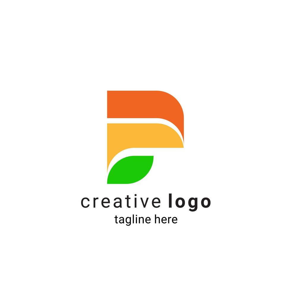 la inspiración para el logotipo de la letra p con forma de objeto que se separa en 3 partes con colores naranja, amarillo oscuro y verde. forma elegante y profesional vector