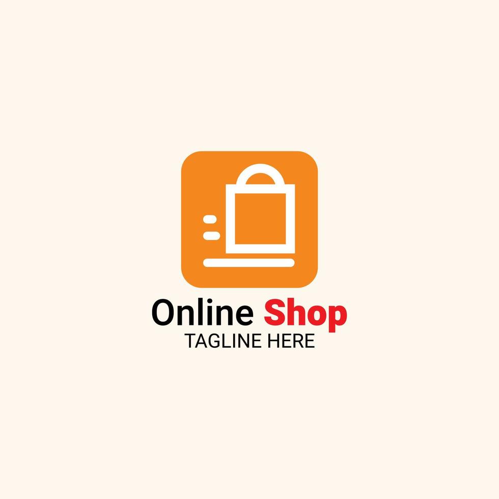 Professional online shop logo with a very simple and elegant shape in solid orange color. There is a moving bag symbol in the middle of the logo vector