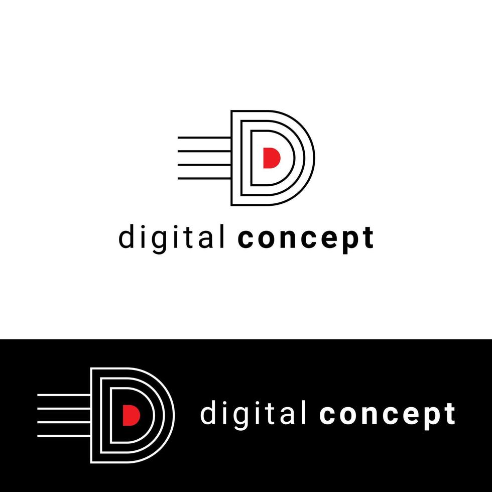 inspiración del logotipo de la letra d. las rayas simbolizan líneas electrónicas y digitales vector