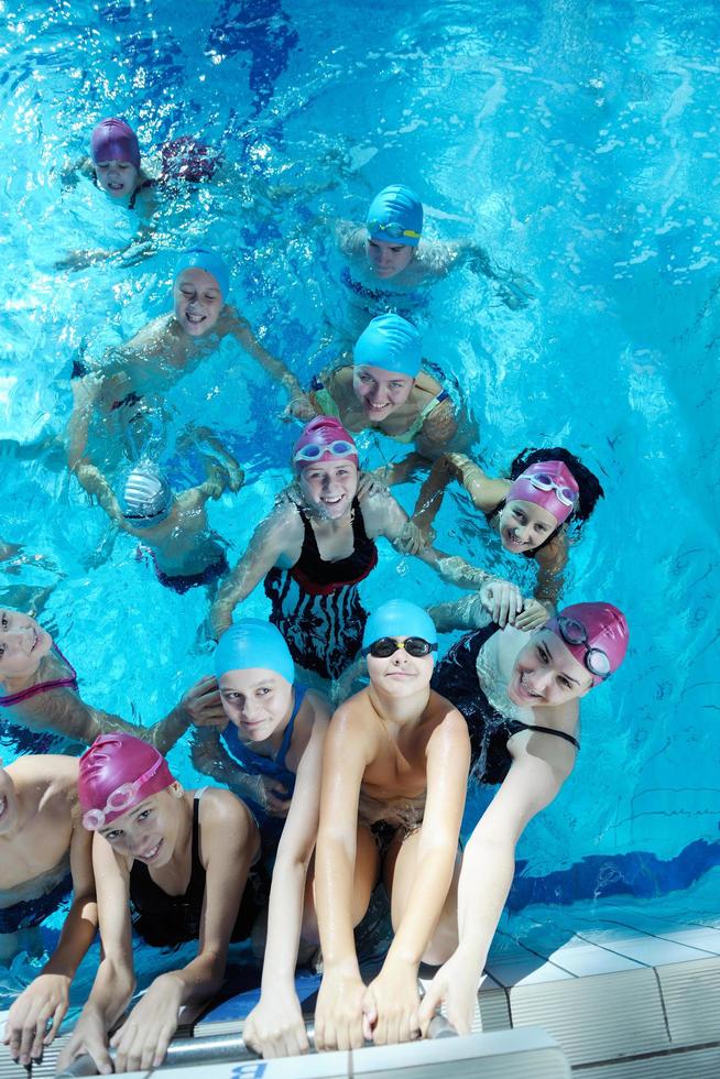 happy children group  at swimming pool photo