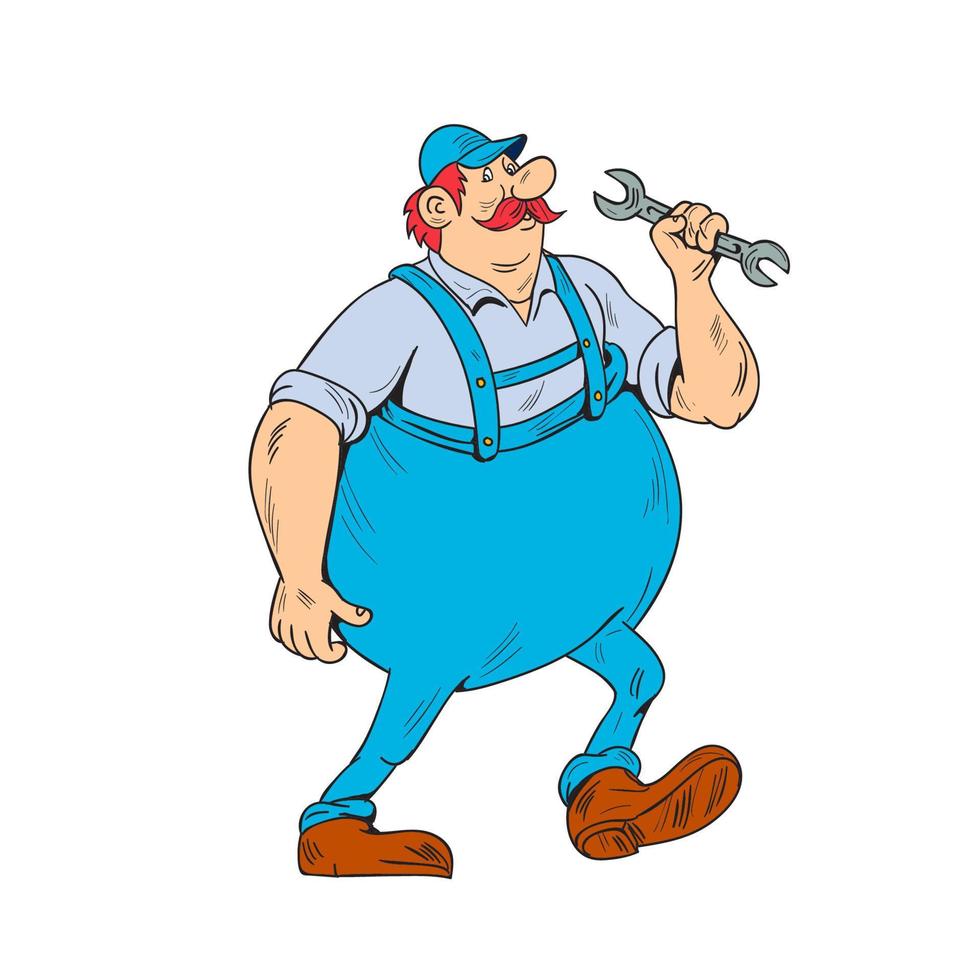 German Repairman Marching Spanner Cartoon vector