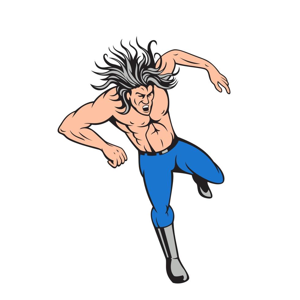 Man Big Hair Jumping Cartoon vector