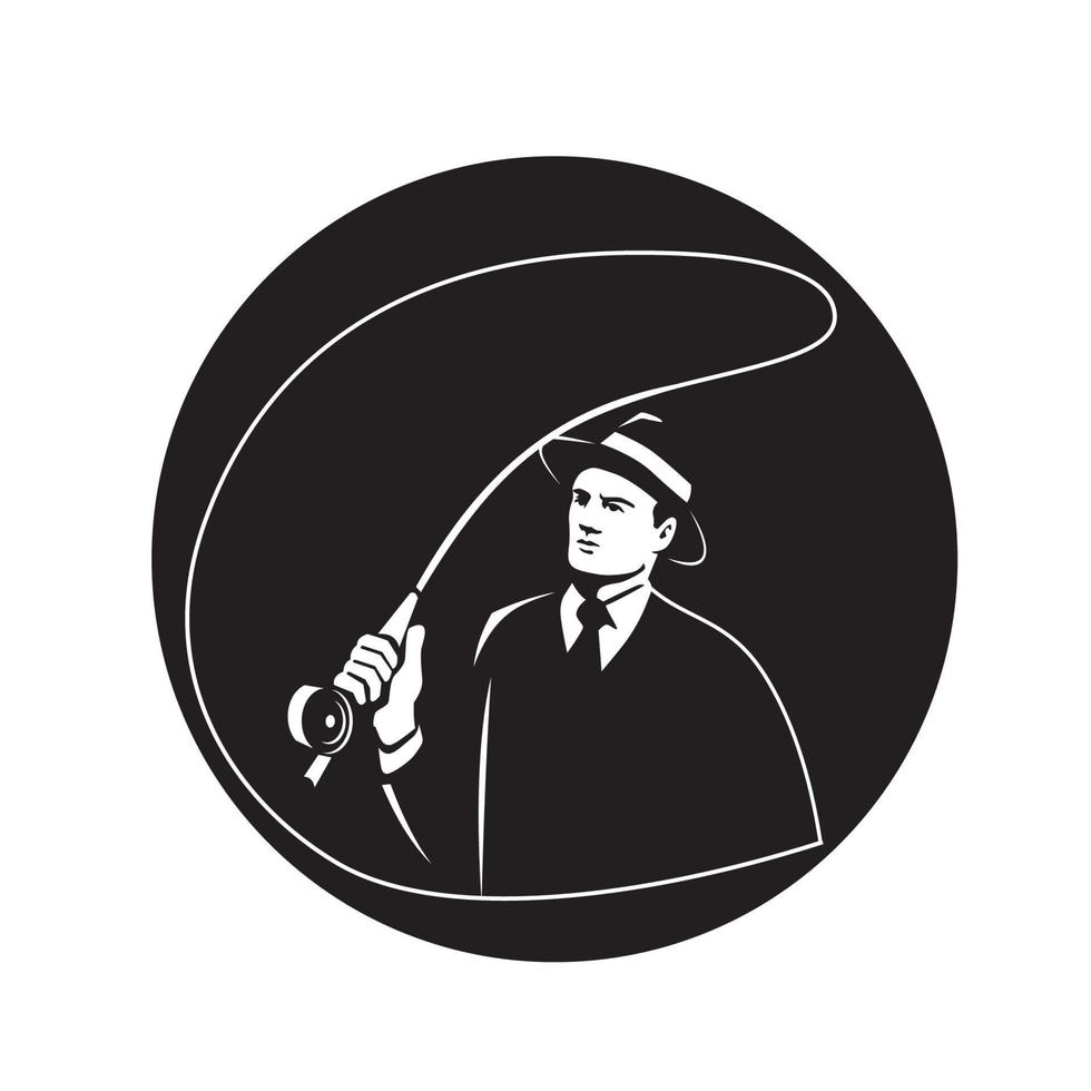 Mobster Suit Tie Casting Fly Rod Circle Retro vector