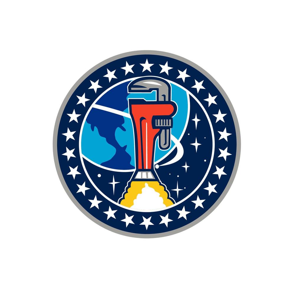 Pipe Wrench Rocket Booster Orbit Earth Circle Retro vector