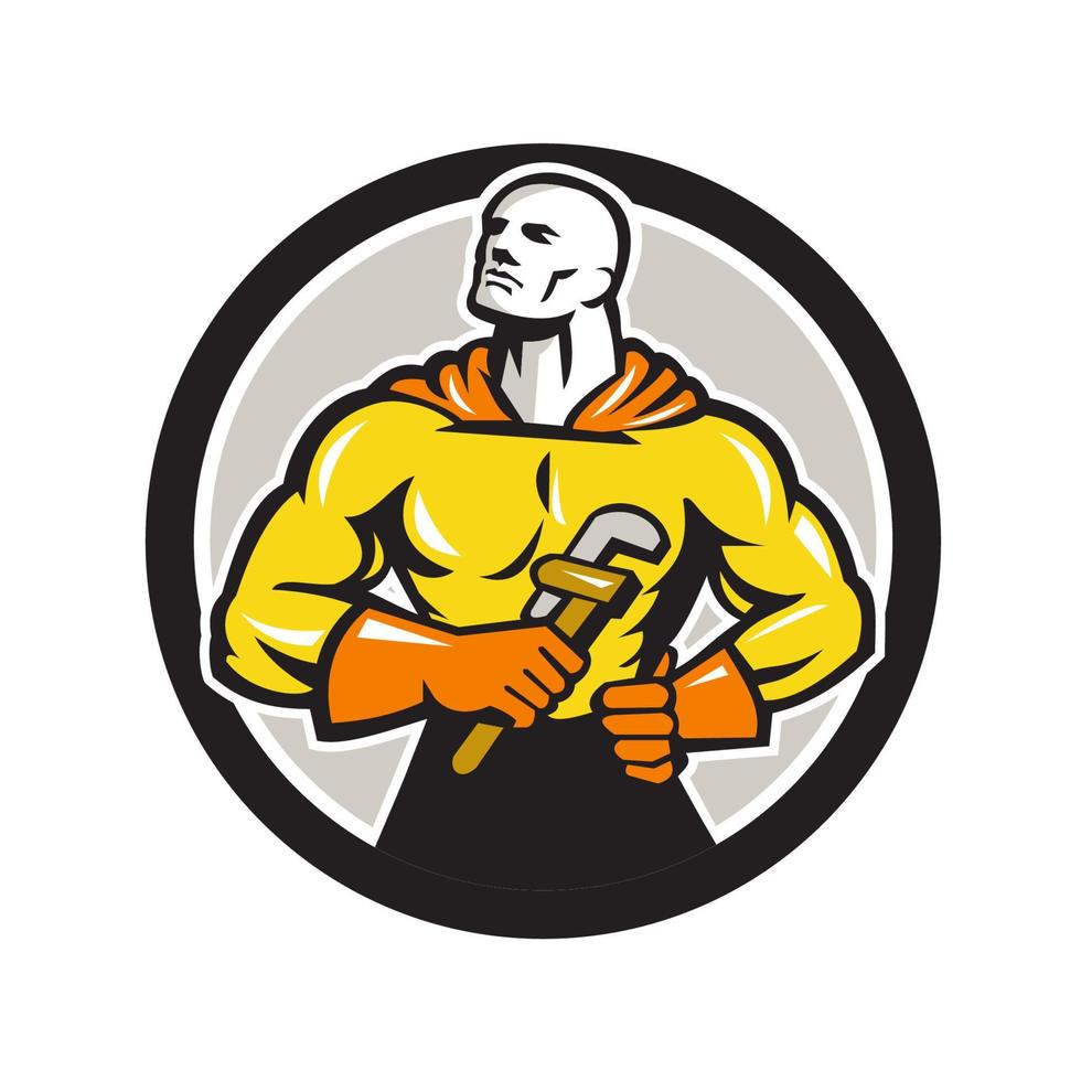 Plumber Superhero Monkey Wrench Circle Retro vector