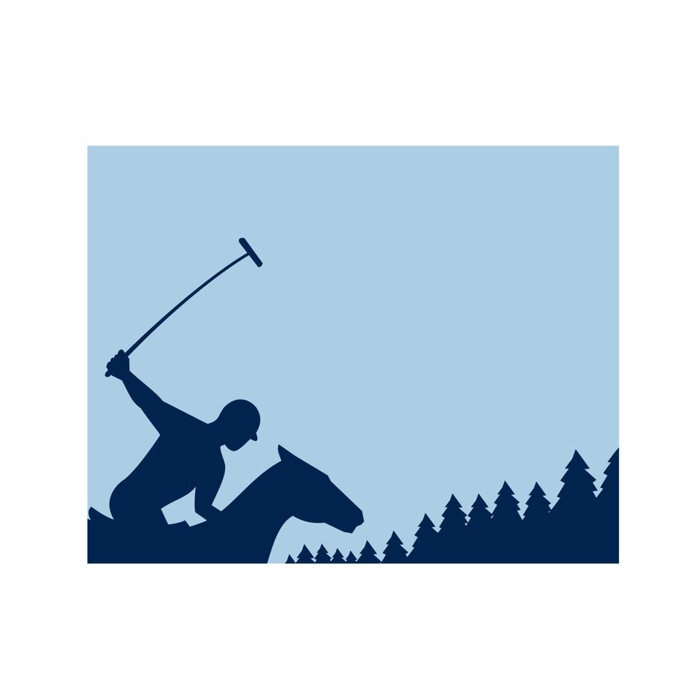 Polo Player Riding Horse Trees Square Retro vector