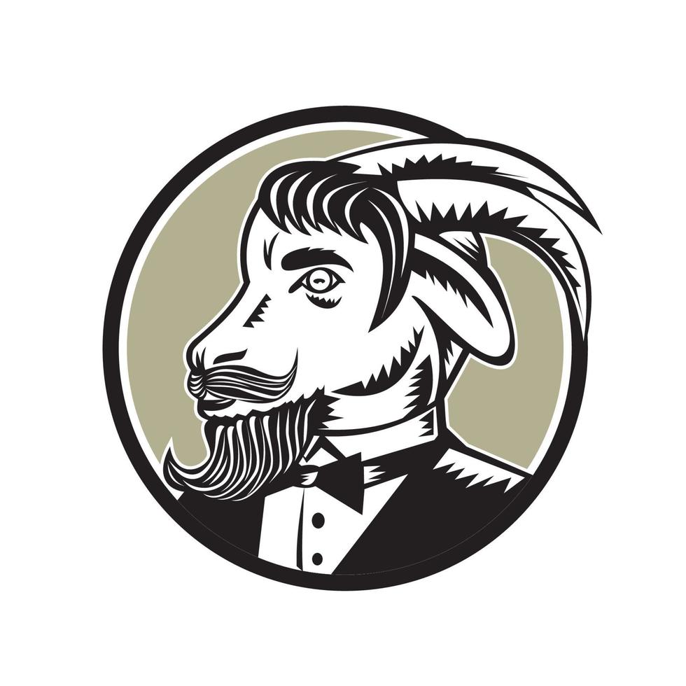 Goat Beard Tuxedo Circle Woodcut vector