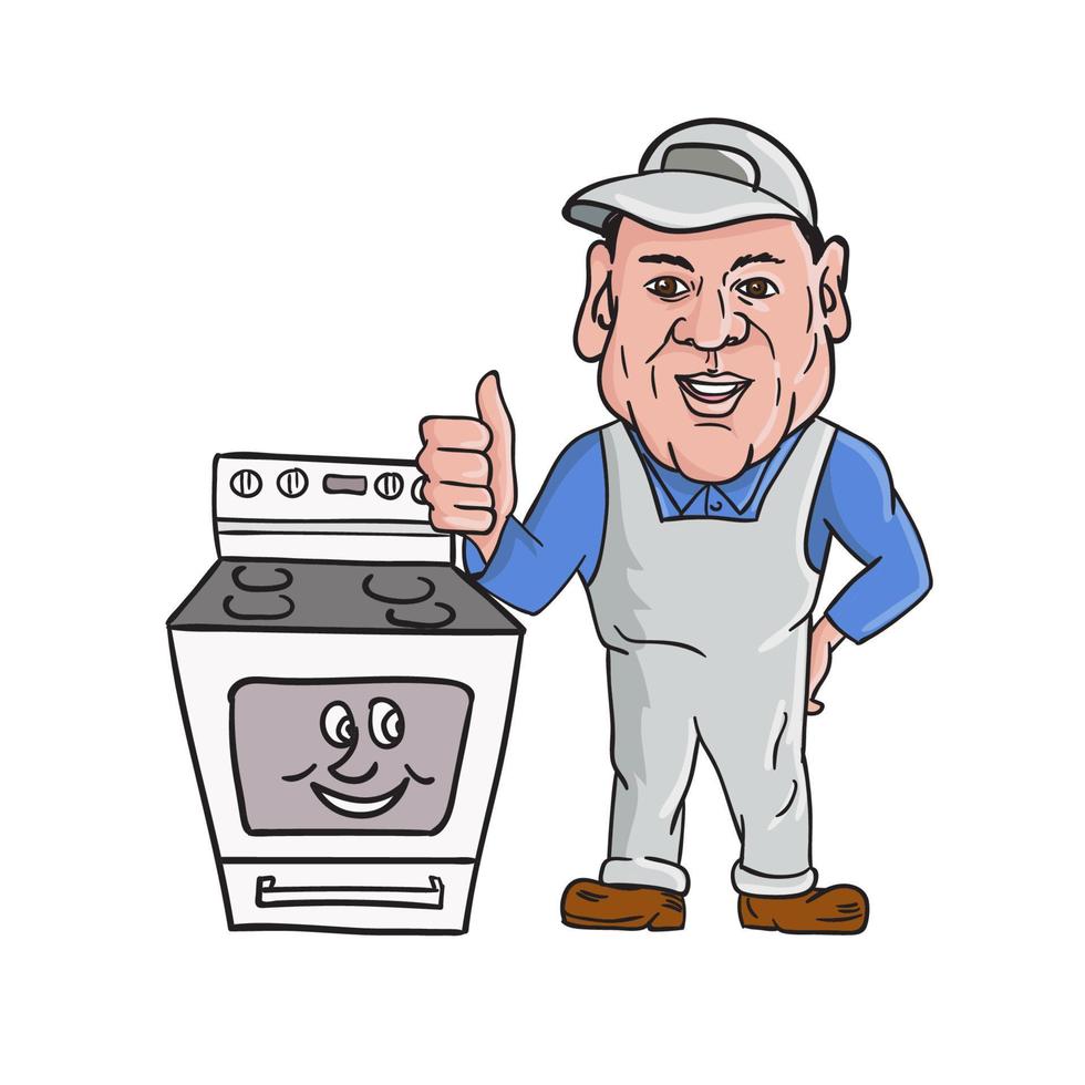 Oven Cleaner With Oven Thumbs Up Cartoon vector